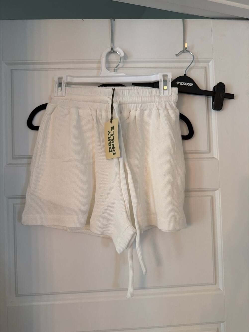 Daily Drills Ribbed Waffle Knit Shorts in Bone White